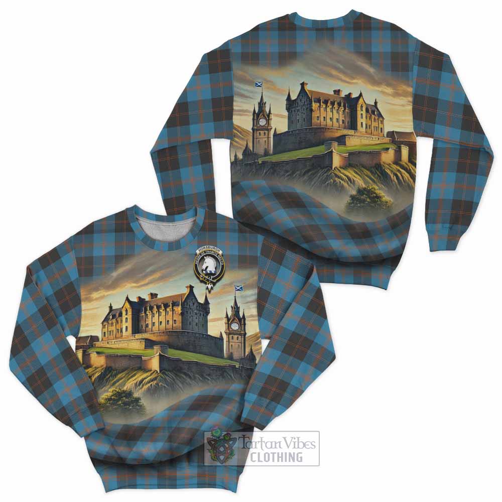 Horsburgh Tartan Family Crest Sweatshirt with Scottish Ancient Castle Style - Tartan Vibes Clothing