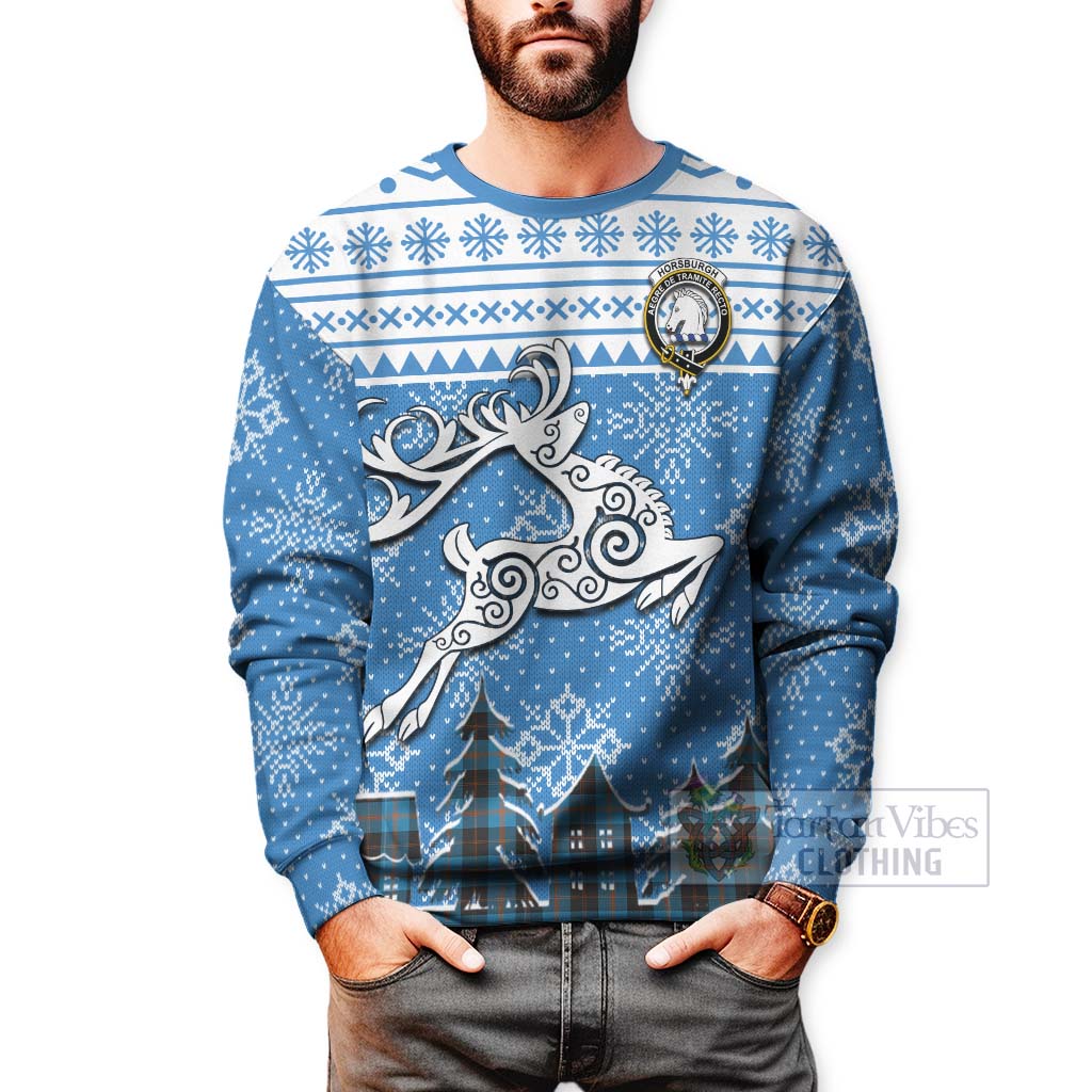 Horsburgh Clan Christmas Sweatshirt Celtic Reindeer Style - Tartan Vibes Clothing