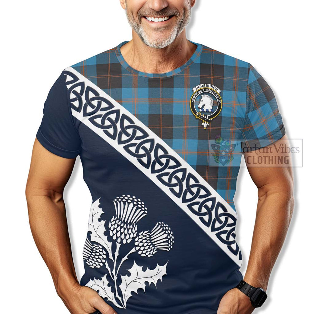 Horsburgh Tartan T-Shirt Featuring Thistle and Scotland Map - Tartanvibesclothing Store