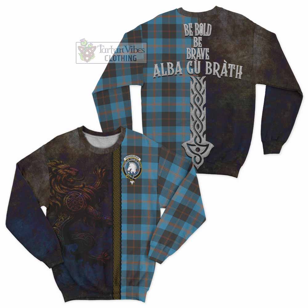 Horsburgh Tartan Family Crest Sweatshirt Alba Gu Brath Be Brave Lion Ancient Style - Tartan Vibes Clothing