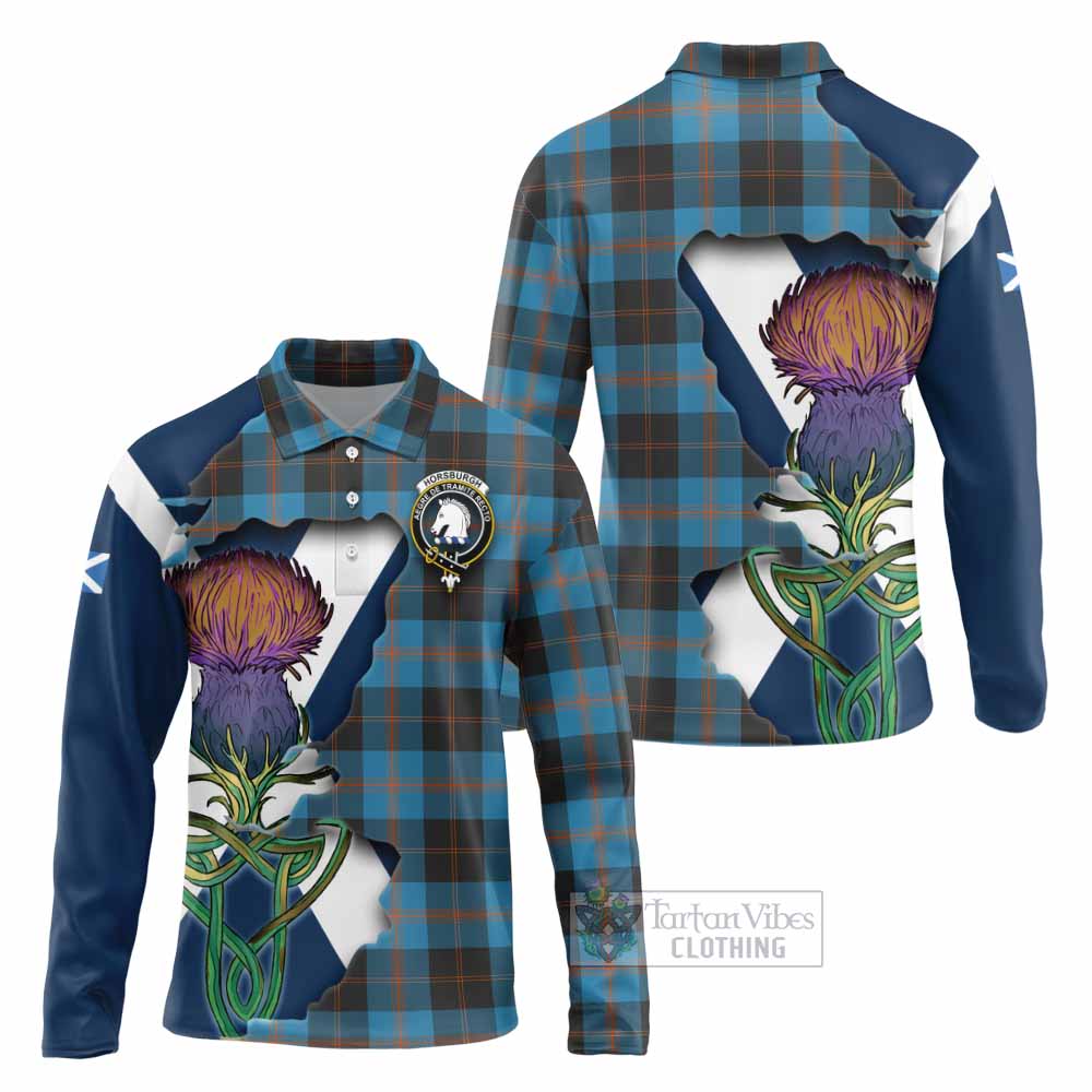 Tartan Vibes Clothing Horsburgh Tartan Family Crest Long Sleeve Polo Shirt Scottish Thistle Celtic Inspired