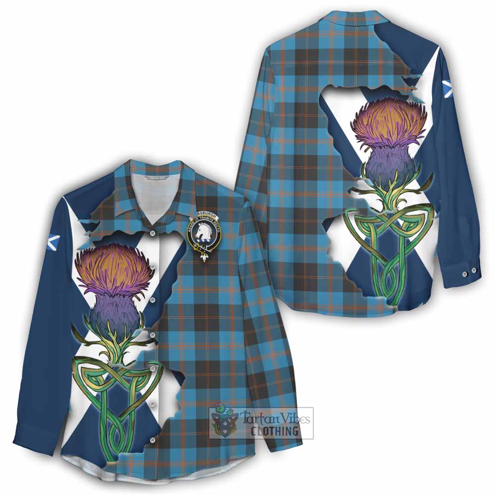Tartan Vibes Clothing Horsburgh Tartan Family Crest Women's Casual Shirt Scottish Thistle Celtic Inspired