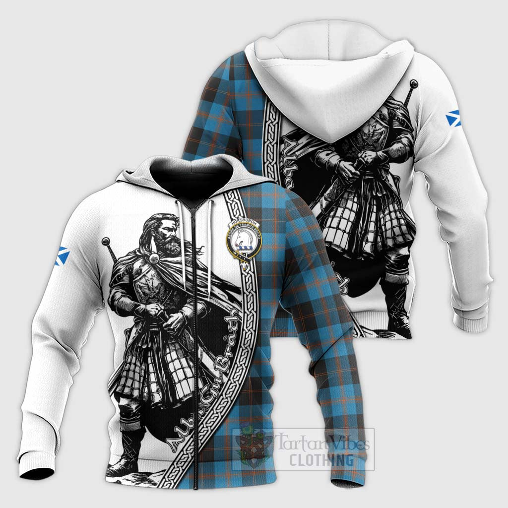 Horsburgh Tartan Clan Crest Knitted Hoodie with Highlander Warrior Celtic Style Unisex Knitted Zip Hoodie - Tartan Vibes Clothing