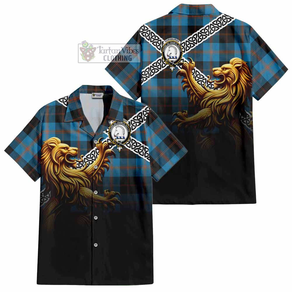 Horsburgh Crest Tartan Hawaiian Shirt with Golden Lion Emblem Celtic Style - Tartan Vibes Clothing