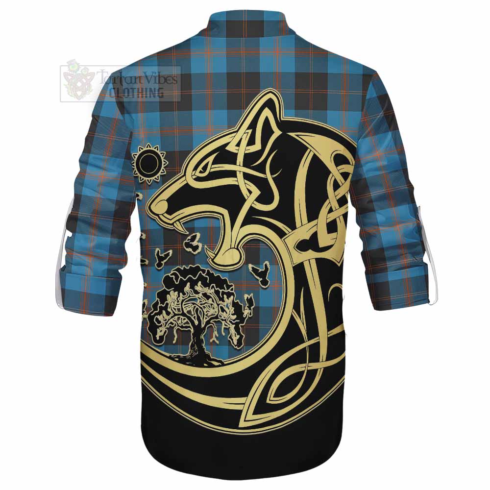 Horsburgh Tartan Ghillie Kilt Shirt with Family Crest Celtic Wolf Style - Tartan Vibes Clothing