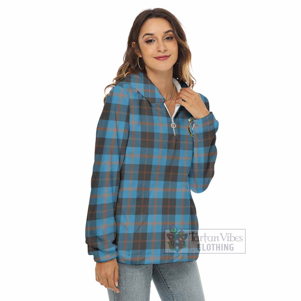 Horsburgh Tartan Women's Borg Fleece Hoodie with Half Zip with Family Crest - Tartan Vibes Clothing