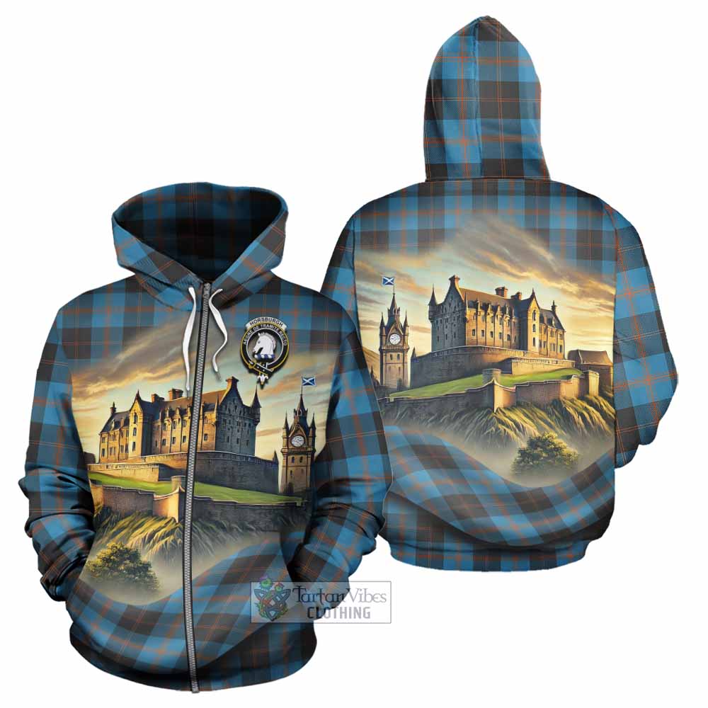 Horsburgh Tartan Family Crest Hoodie with Scottish Ancient Castle Style Zip Hoodie - Tartan Vibes Clothing