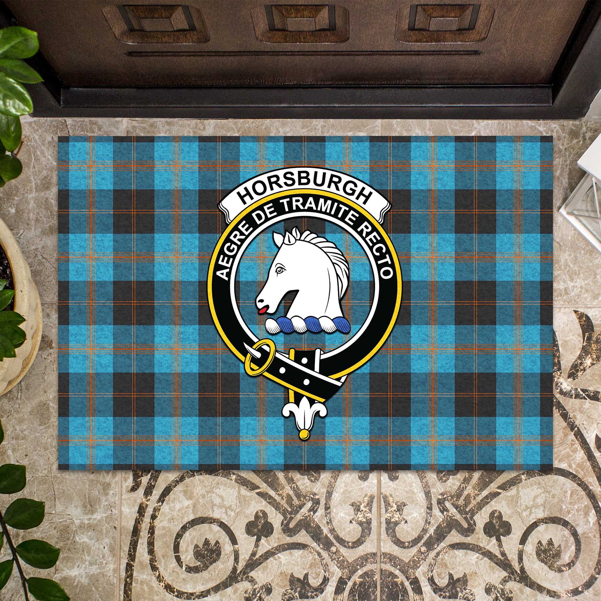 Horsburgh Tartan Rubber Doormat with Family Crest - Tartan Vibes Clothing