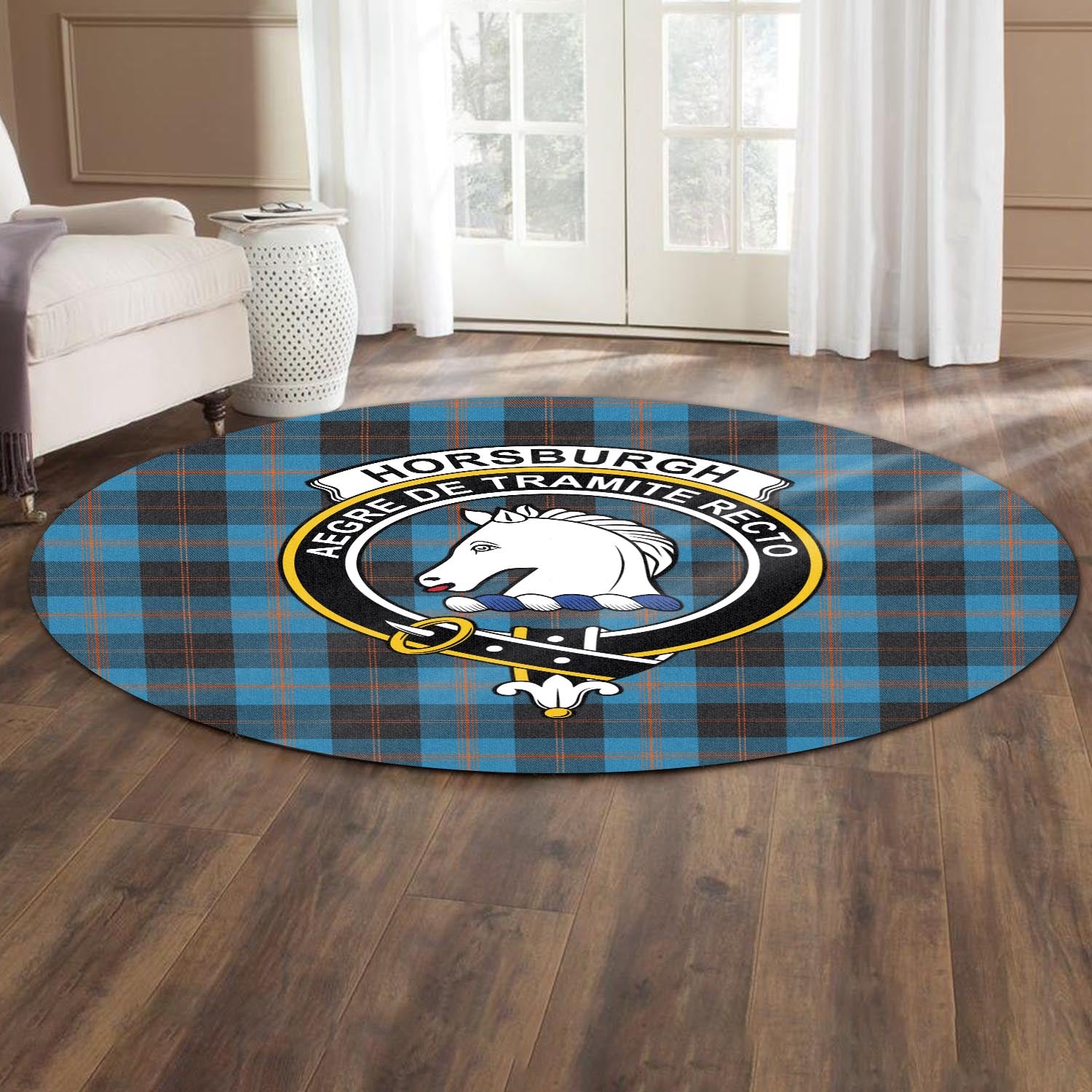 Horsburgh Tartan Round Rug with Family Crest - Tartan Vibes Clothing