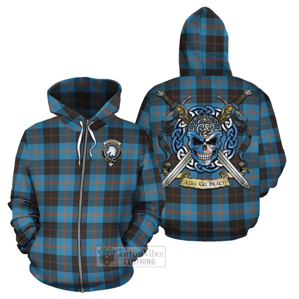 Horsburgh Tartan Cotton Hoodie with Family Crest Celtic Skull Style - Tartan Vibes Clothing