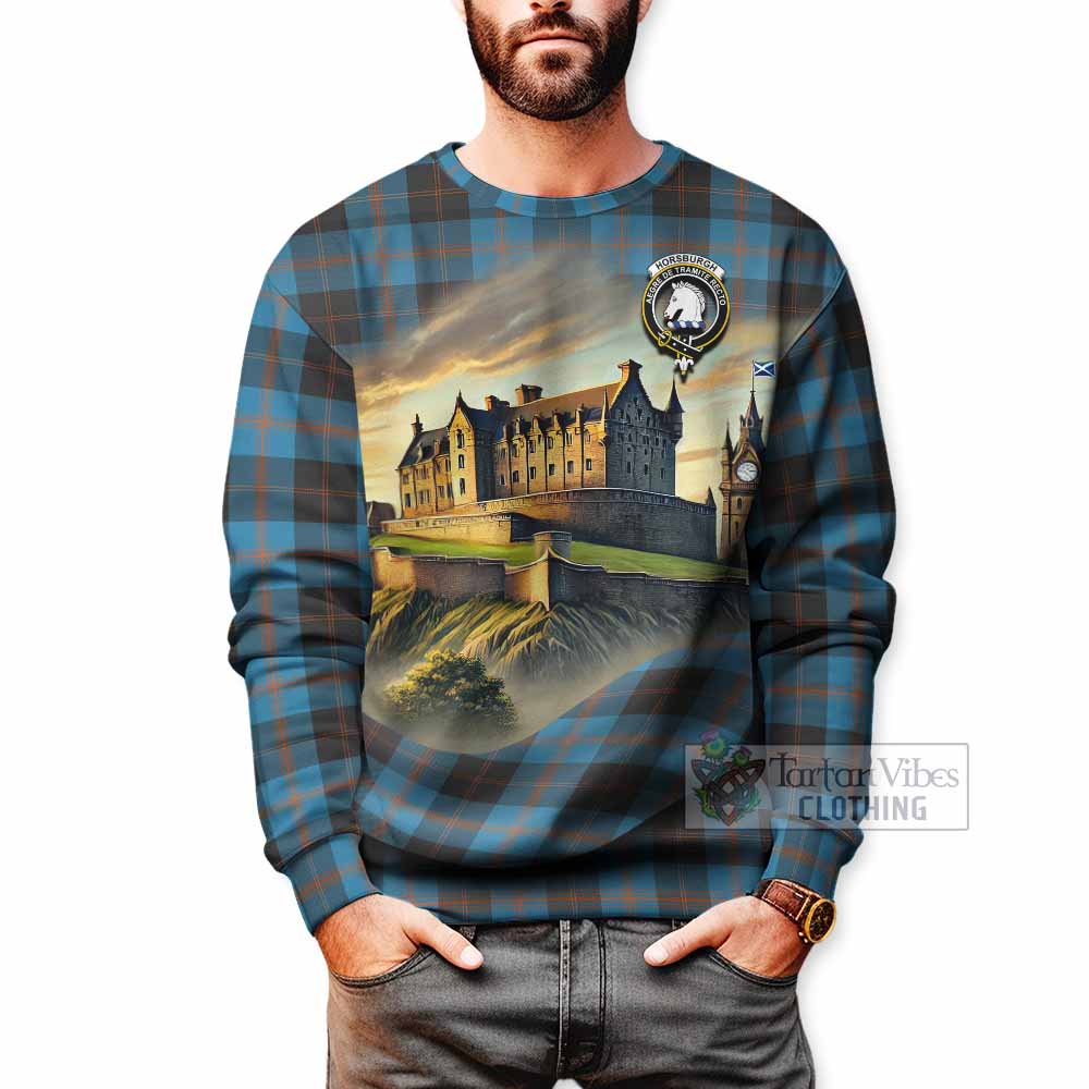 Horsburgh Tartan Family Crest Sweatshirt with Scottish Ancient Castle Style - Tartan Vibes Clothing