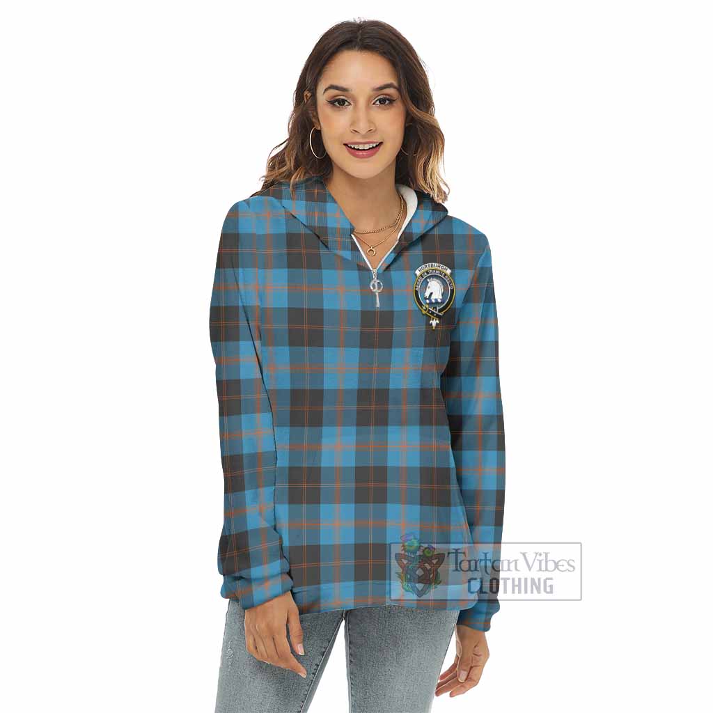 Horsburgh Tartan Women's Borg Fleece Hoodie with Half Zip with Family Crest - Tartan Vibes Clothing