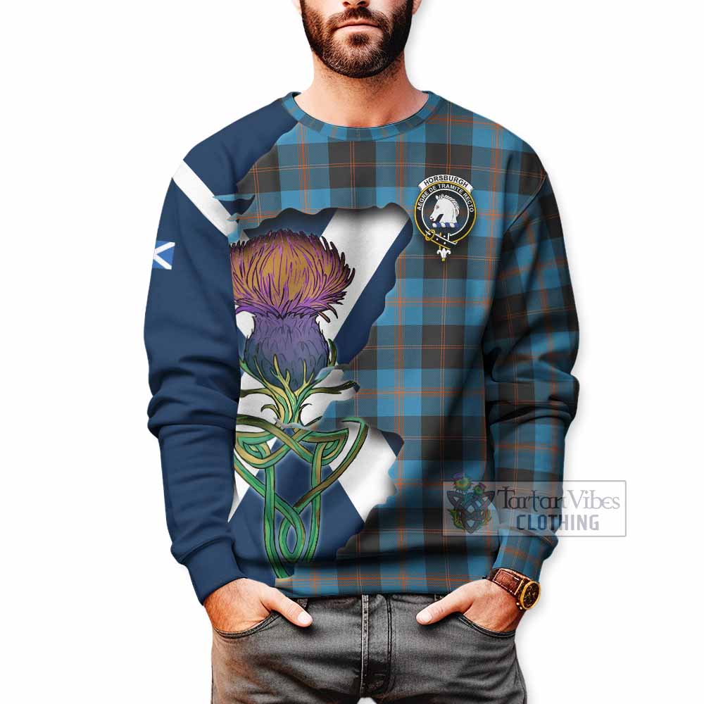 Tartan Vibes Clothing Horsburgh Tartan Family Crest Sweatshirt Scottish Thistle Celtic Inspired