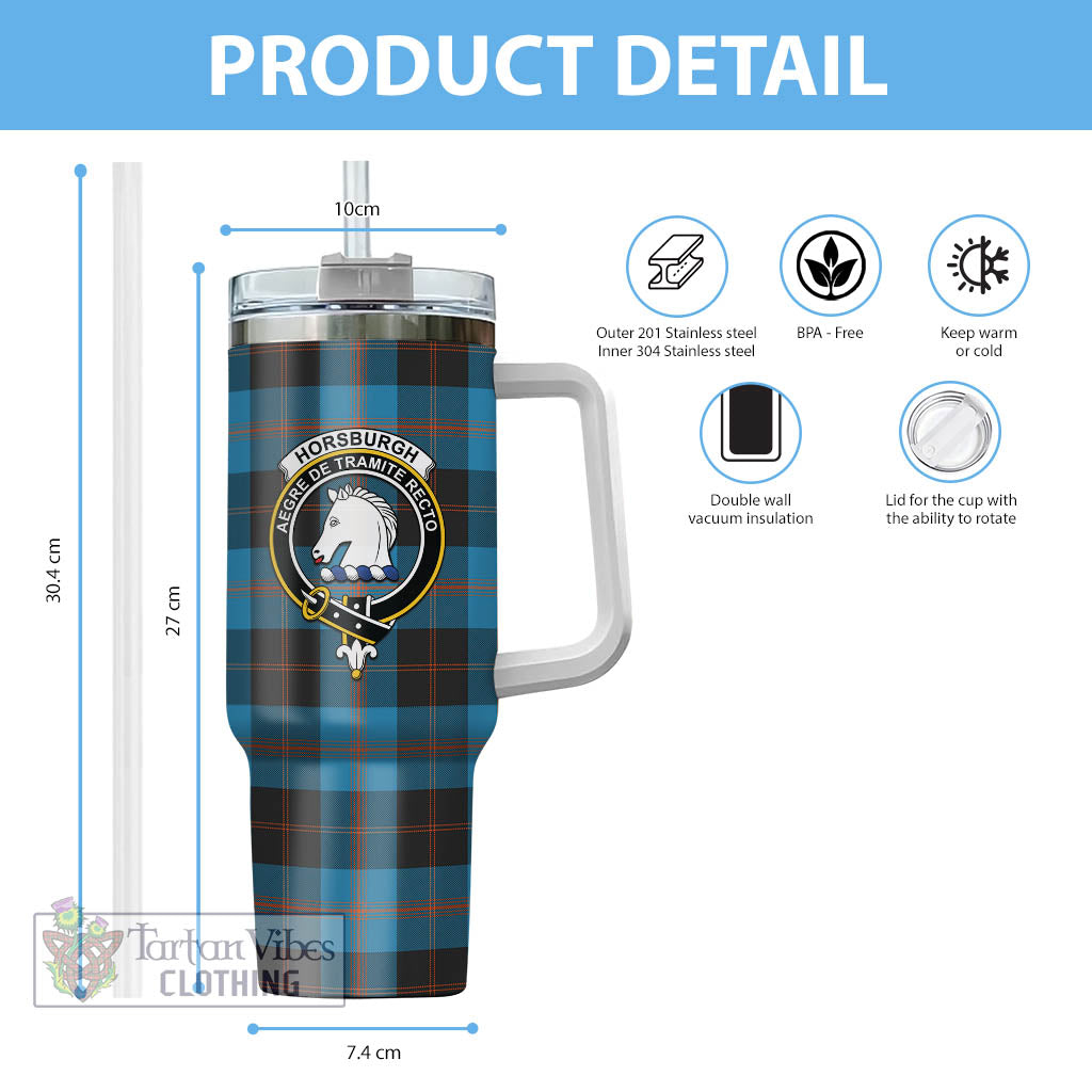 Horsburgh Tartan Tumbler with Handle with Family Crest - Tartan Vibes Clothing