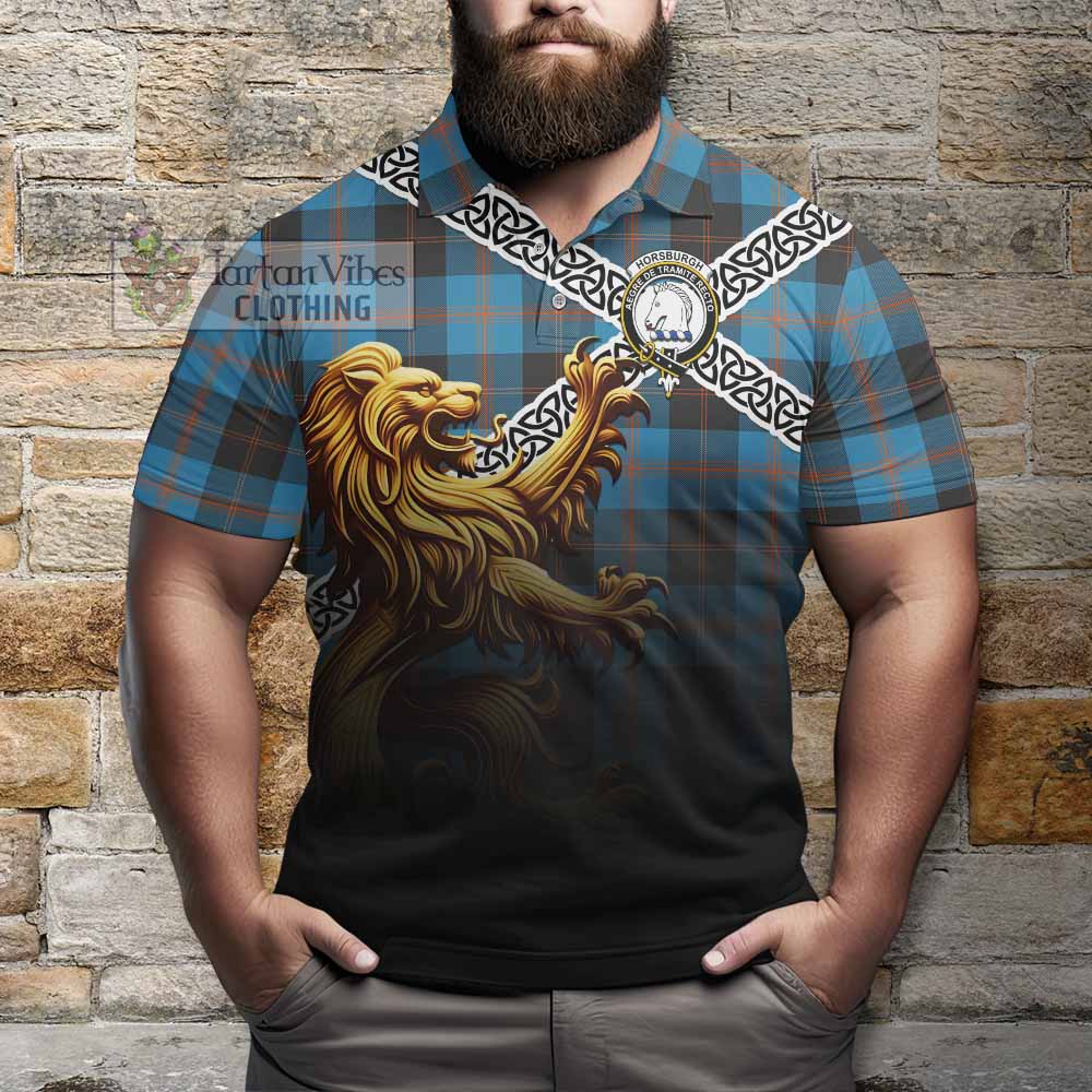 Horsburgh Crest Tartan Polo Shirt with Golden Lion Emblem Celtic Style - Tartan Vibes Clothing