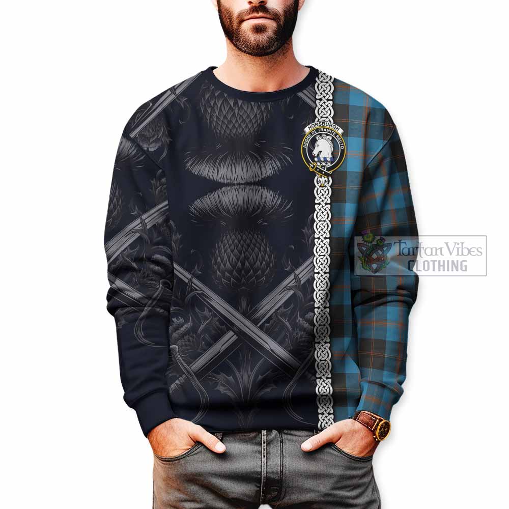 Horsburgh Tartan Sweatshirt with Family Crest Cross Sword Thistle Celtic Vibes - Tartan Vibes Clothing