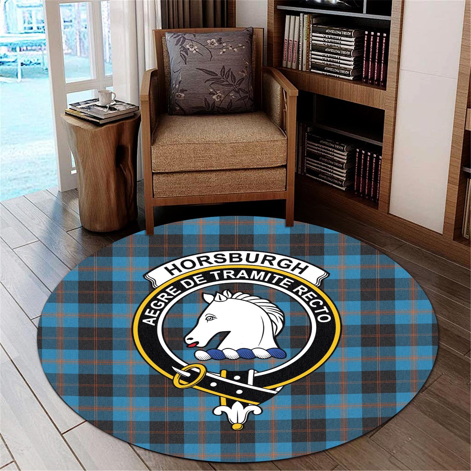 Horsburgh Tartan Round Rug with Family Crest - Tartan Vibes Clothing
