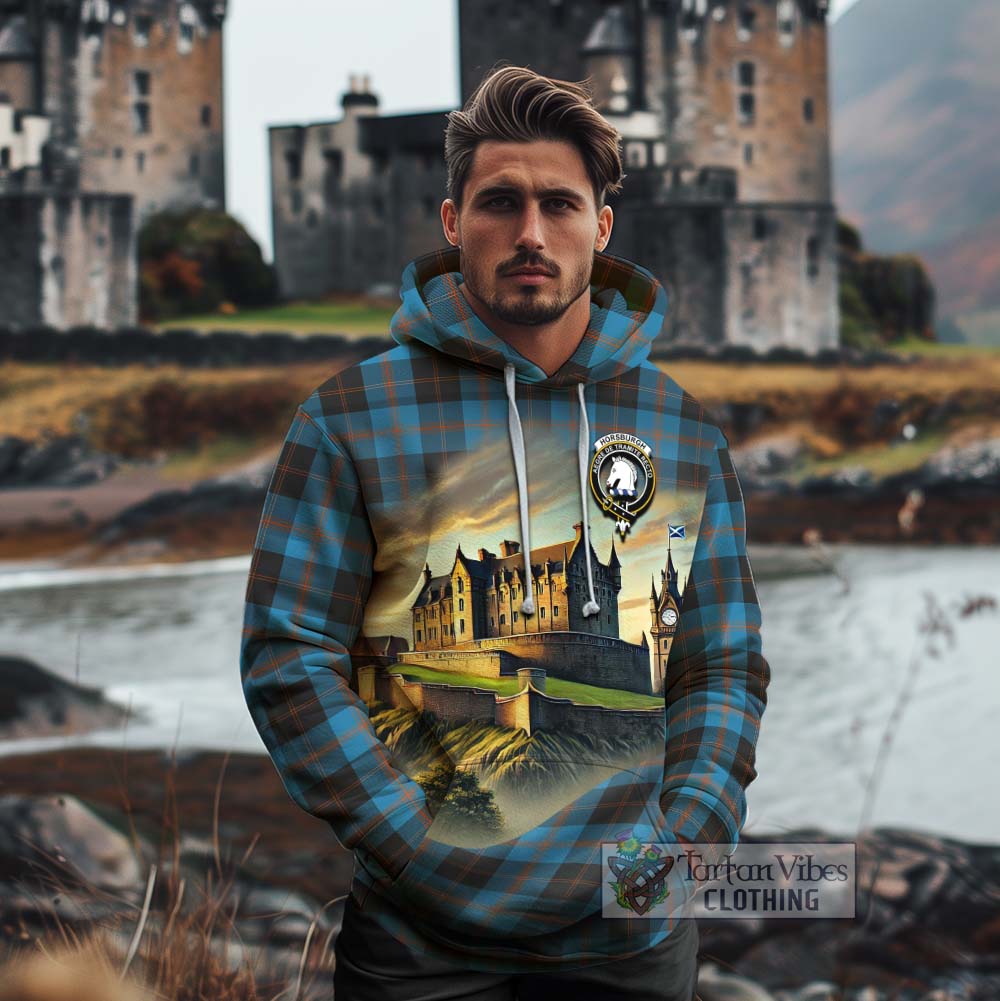 Horsburgh Tartan Family Crest Cotton Hoodie with Scottish Ancient Castle Style - Tartan Vibes Clothing