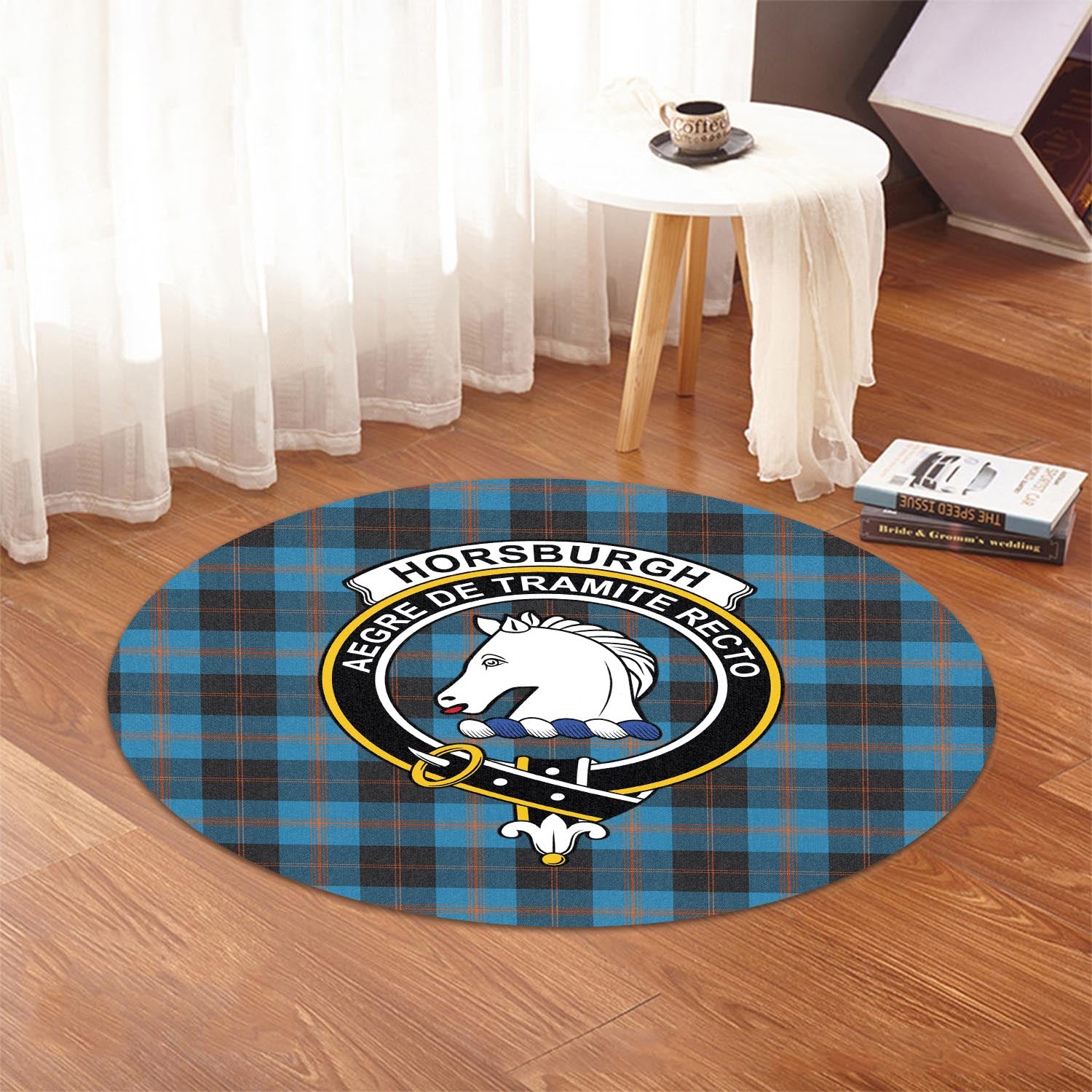 Horsburgh Tartan Round Rug with Family Crest - Tartan Vibes Clothing