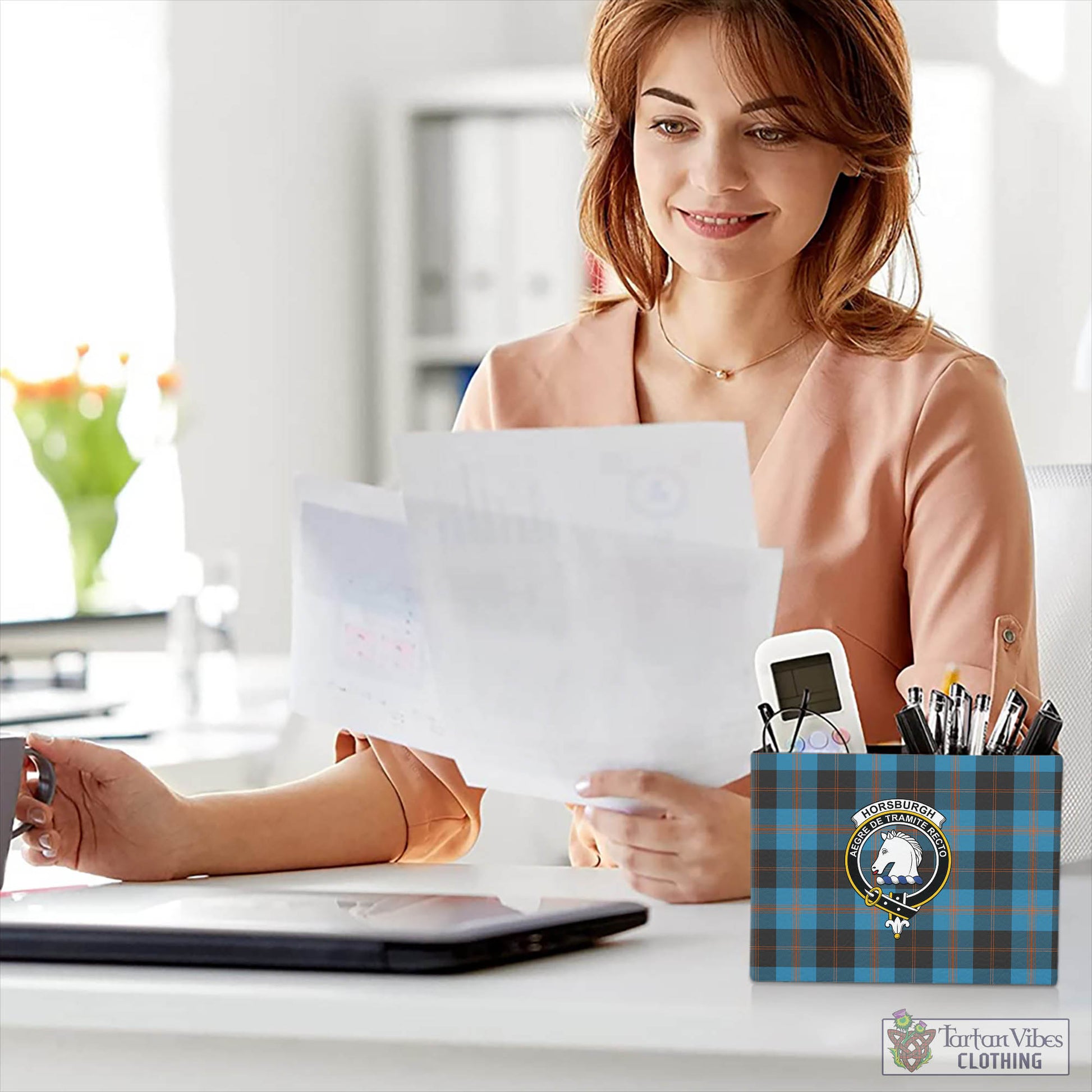 Horsburgh Tartan Pen Holder with Family Crest - Tartan Vibes Clothing