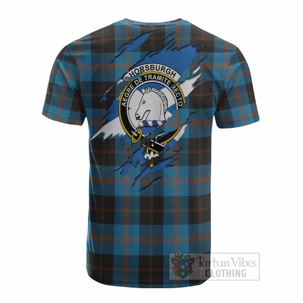 Horsburgh Clan Crest In Me Tartan Cotton T-shirt Scotland Flag Style