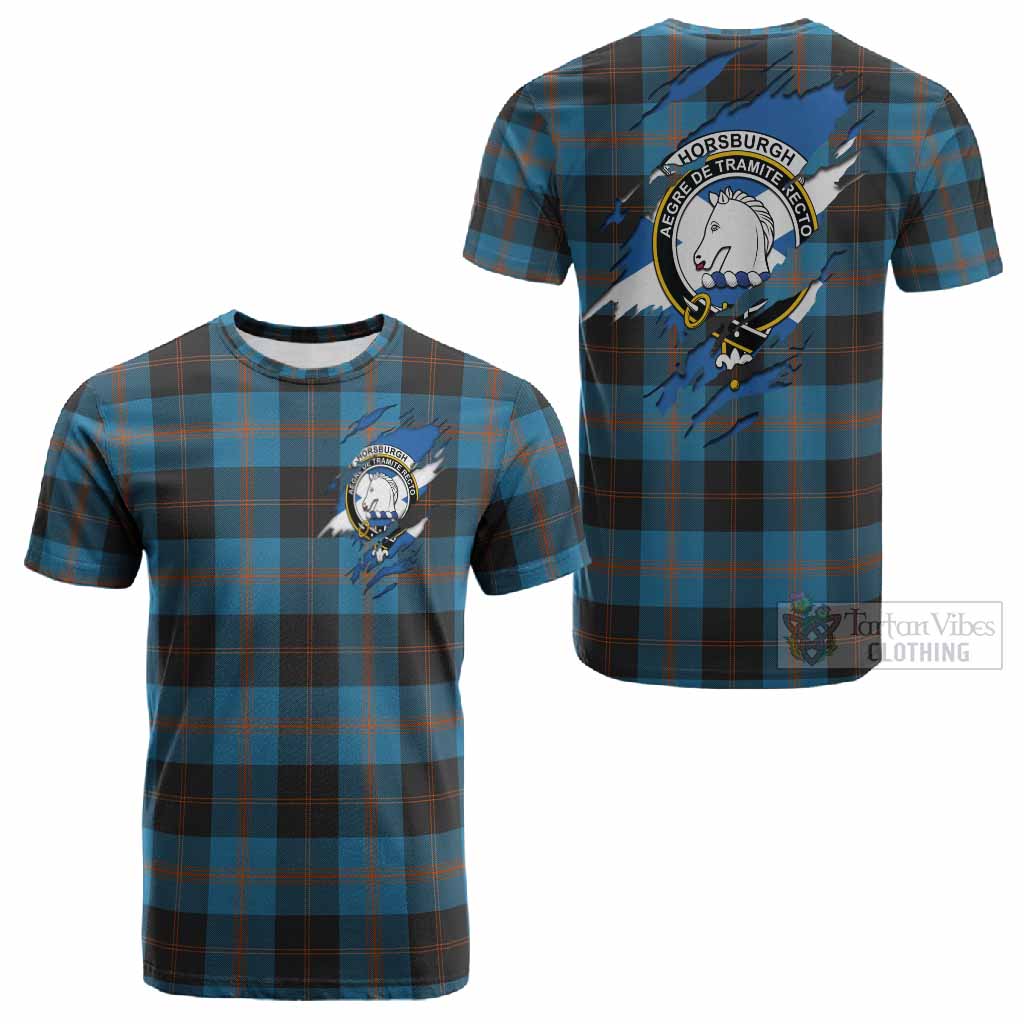 Horsburgh Clan Crest In Me Tartan Cotton T-shirt Scotland Flag Style