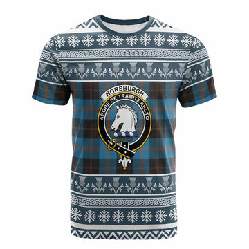 Horsburgh Clan Tartan Christmas Cotton T-shirt with Family Crest