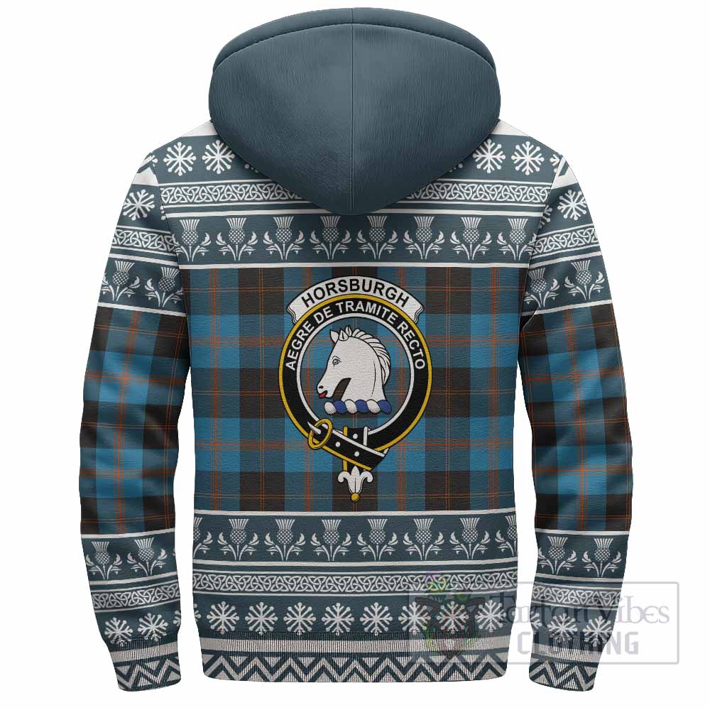 Horsburgh Clan Tartan Christmas Fleece Hoodie with Family Crest - Tartan Vibes Clothing