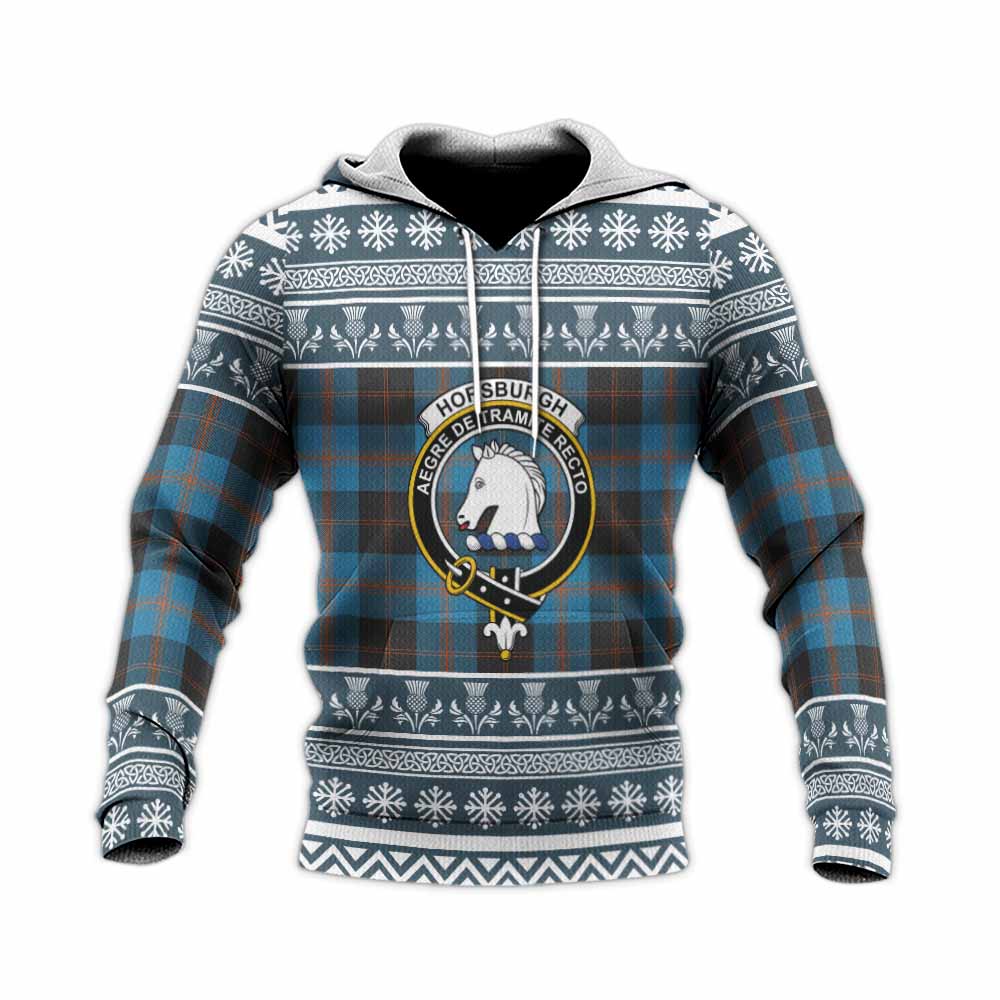 Horsburgh Clan Tartan Christmas Knitted Hoodie with Family Crest - Tartan Vibes Clothing