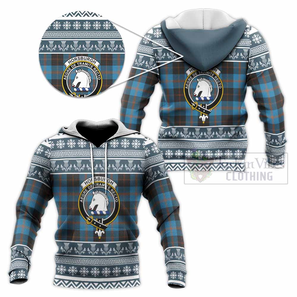 Horsburgh Clan Tartan Christmas Knitted Hoodie with Family Crest - Tartan Vibes Clothing