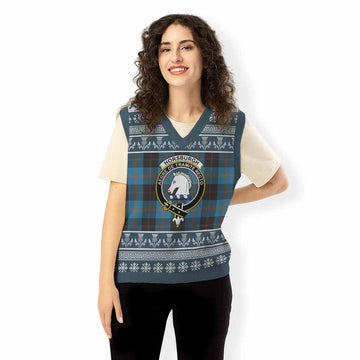 Horsburgh Clan Tartan Christmas Knitted V-Neck Vest with Family Crest