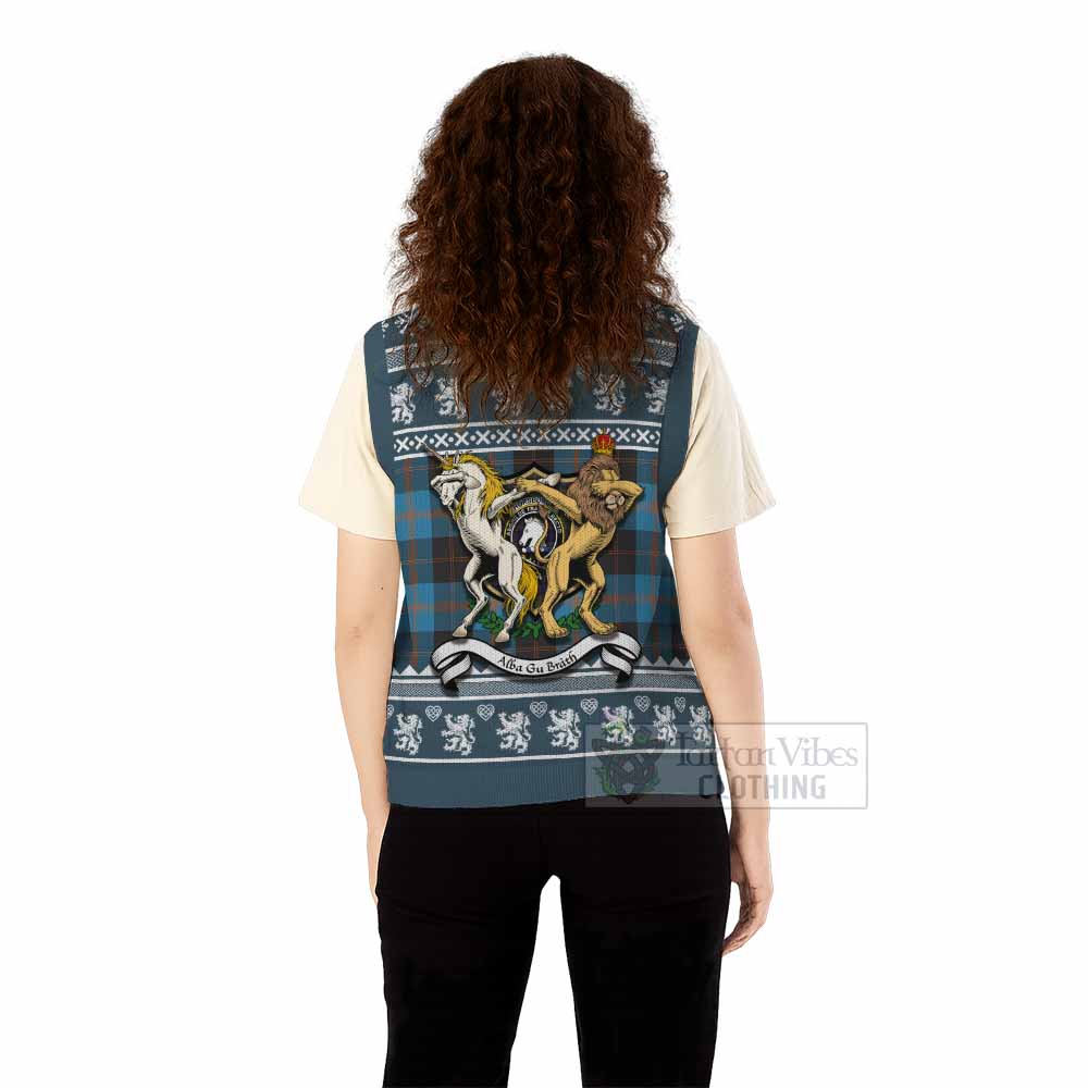 Horsburgh Clan Tartan Crest Christmas Knitted V-Neck Vest Coat of Arms Funny Style - Tartan Vibes Clothing