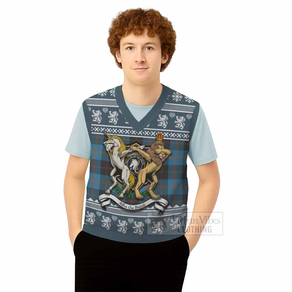 Horsburgh Clan Tartan Crest Christmas Knitted V-Neck Vest Coat of Arms Funny Style - Tartan Vibes Clothing