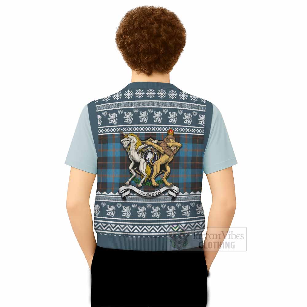 Horsburgh Clan Tartan Crest Christmas Knitted V-Neck Vest Coat of Arms Funny Style - Tartan Vibes Clothing