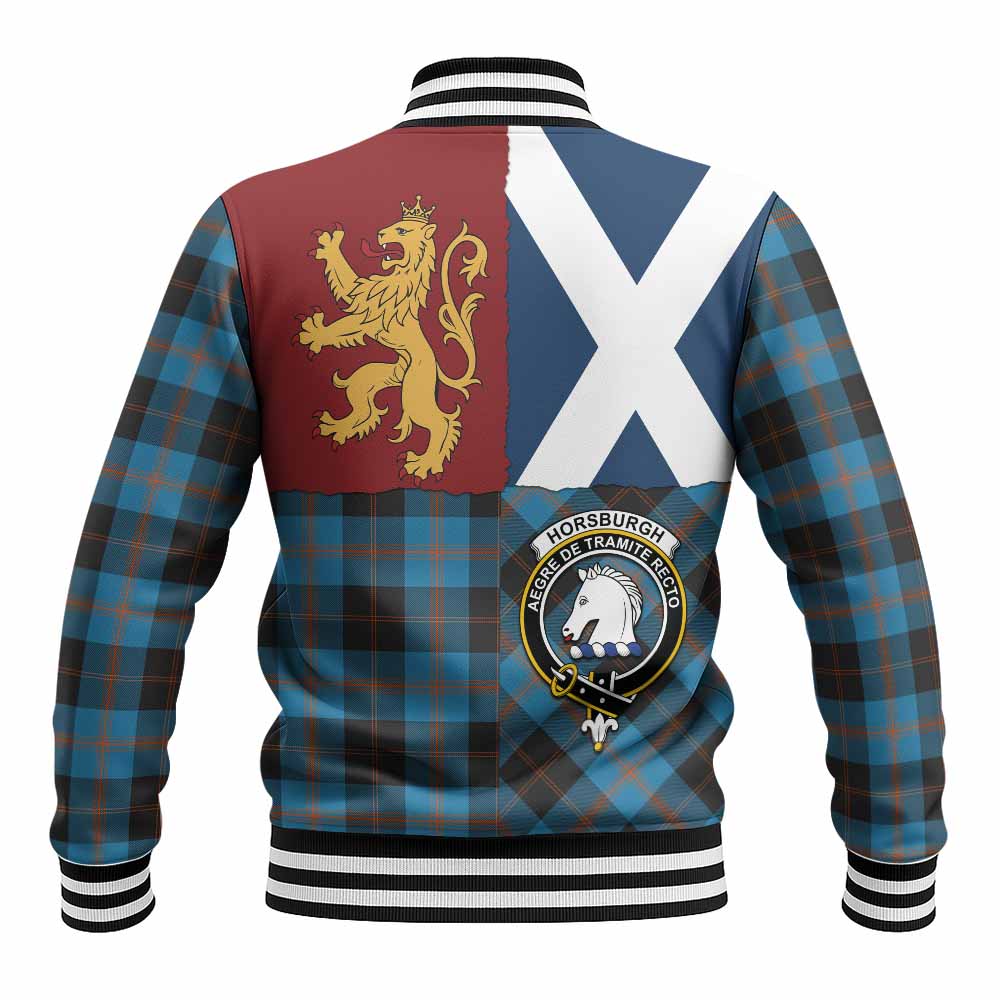 Horsburgh Crest Tartan Baseball Jacket with Lion Rampant Saltire Style