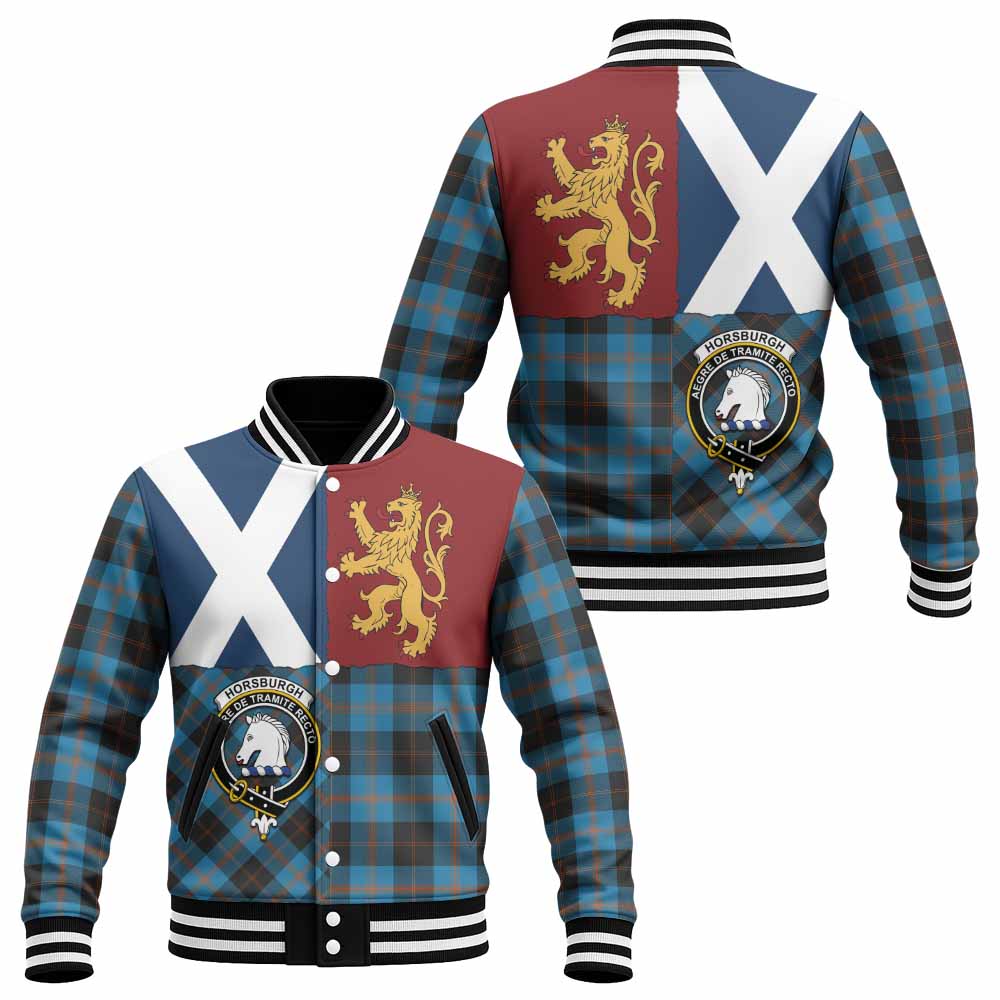 Horsburgh Crest Tartan Baseball Jacket with Lion Rampant Saltire Style