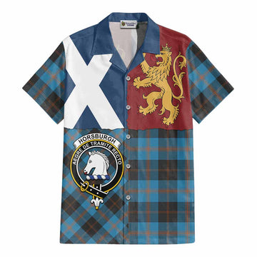 Horsburgh Crest Tartan Cotton Hawaiian Shirt with Lion Rampant Saltire Style