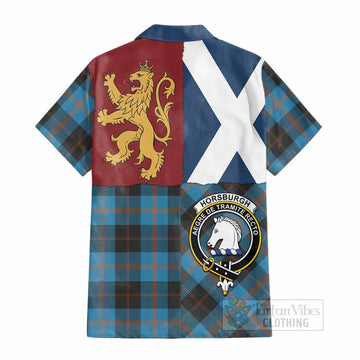 Horsburgh Crest Tartan Cotton Hawaiian Shirt with Lion Rampant Saltire Style