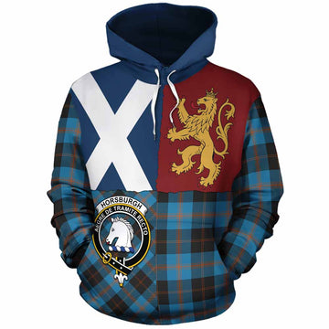 Horsburgh Crest Tartan Cotton Hoodie with Lion Rampant Saltire Style