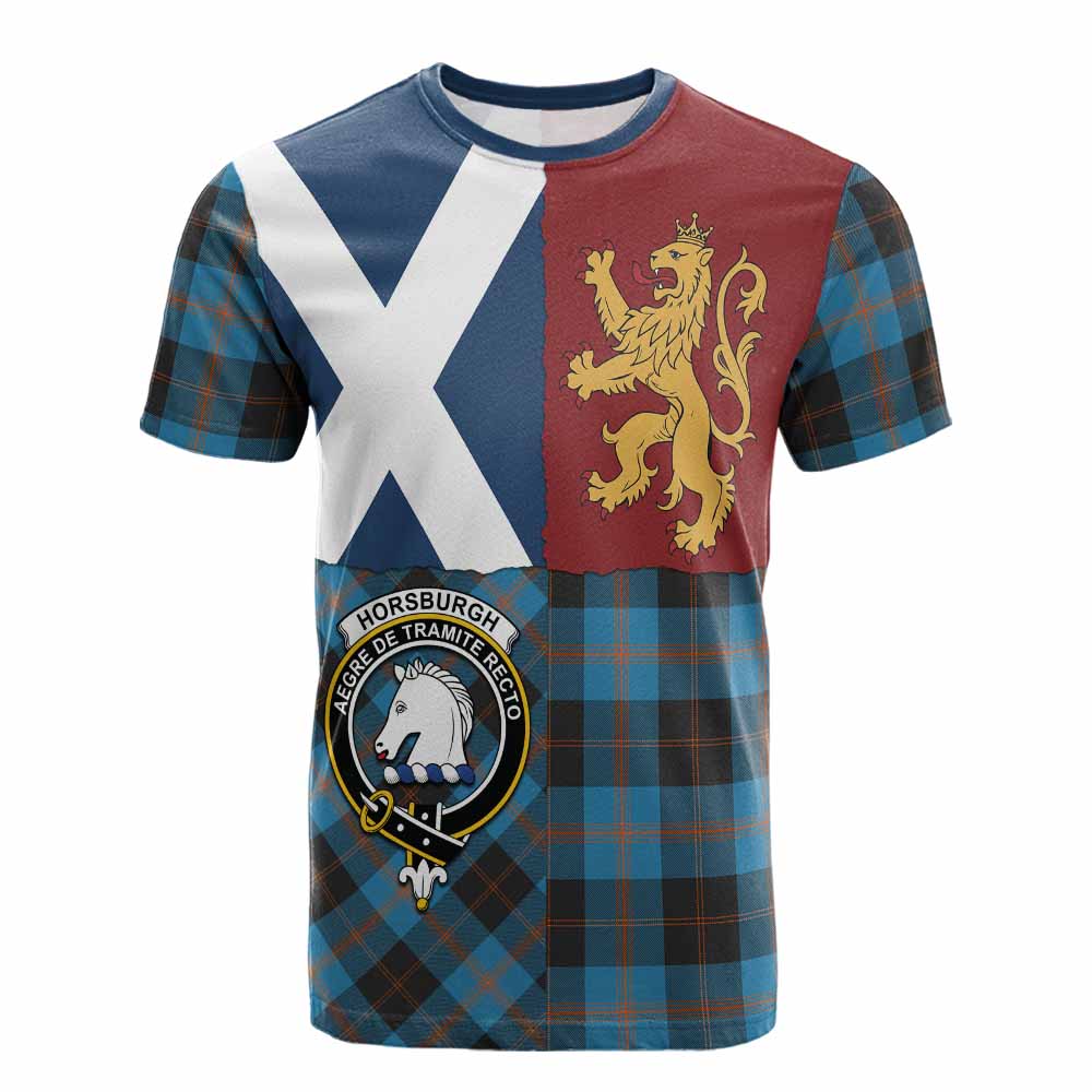 Horsburgh Crest Tartan Cotton T-shirt with Lion Rampant Saltire Style - Tartan Vibes Clothing