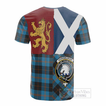 Horsburgh Crest Tartan Cotton T-shirt with Lion Rampant Saltire Style
