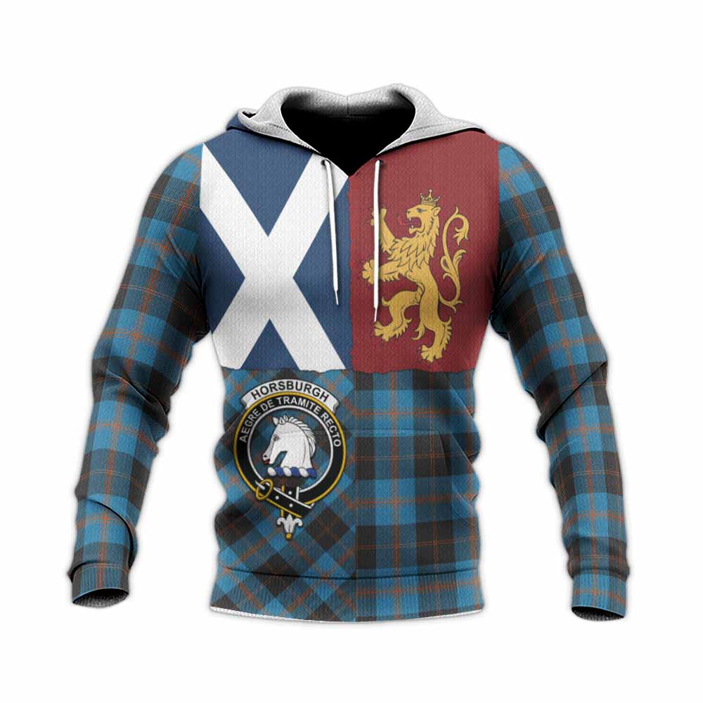 Horsburgh Crest Tartan Knitted Hoodie with Lion Rampant Saltire Style