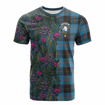 Horsburgh Family Crest Tartan Cotton T-shirt Scottish Thistle Flower Pattern Half Style - Tartan Vibes Clothing