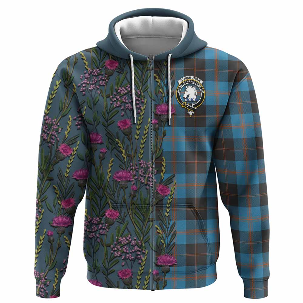 Horsburgh Family Crest Tartan Hoodie Scottish Thistle Flower Pattern Half Style - Tartan Vibes Clothing