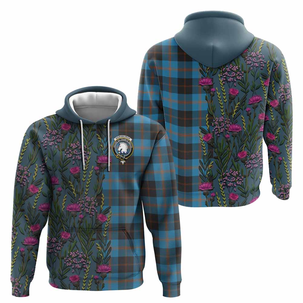 Horsburgh Family Crest Tartan Hoodie Scottish Thistle Flower Pattern Half Style - Tartan Vibes Clothing