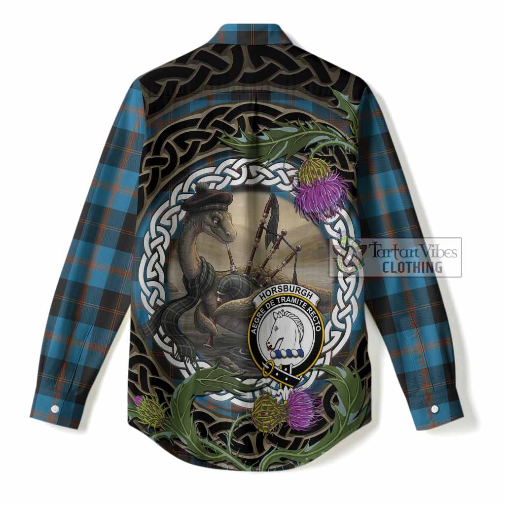 Horsburgh Tartan Crest Bagpipe Nessie Women Casual Shirt Scottish Loch Ness Monster Celtic Thistle