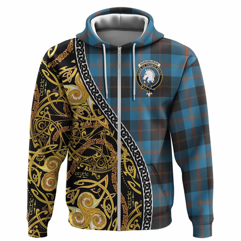 Horsburgh Tartan Crest Hoodie Celtic Knot and Triple Trickle Spiral Symbols