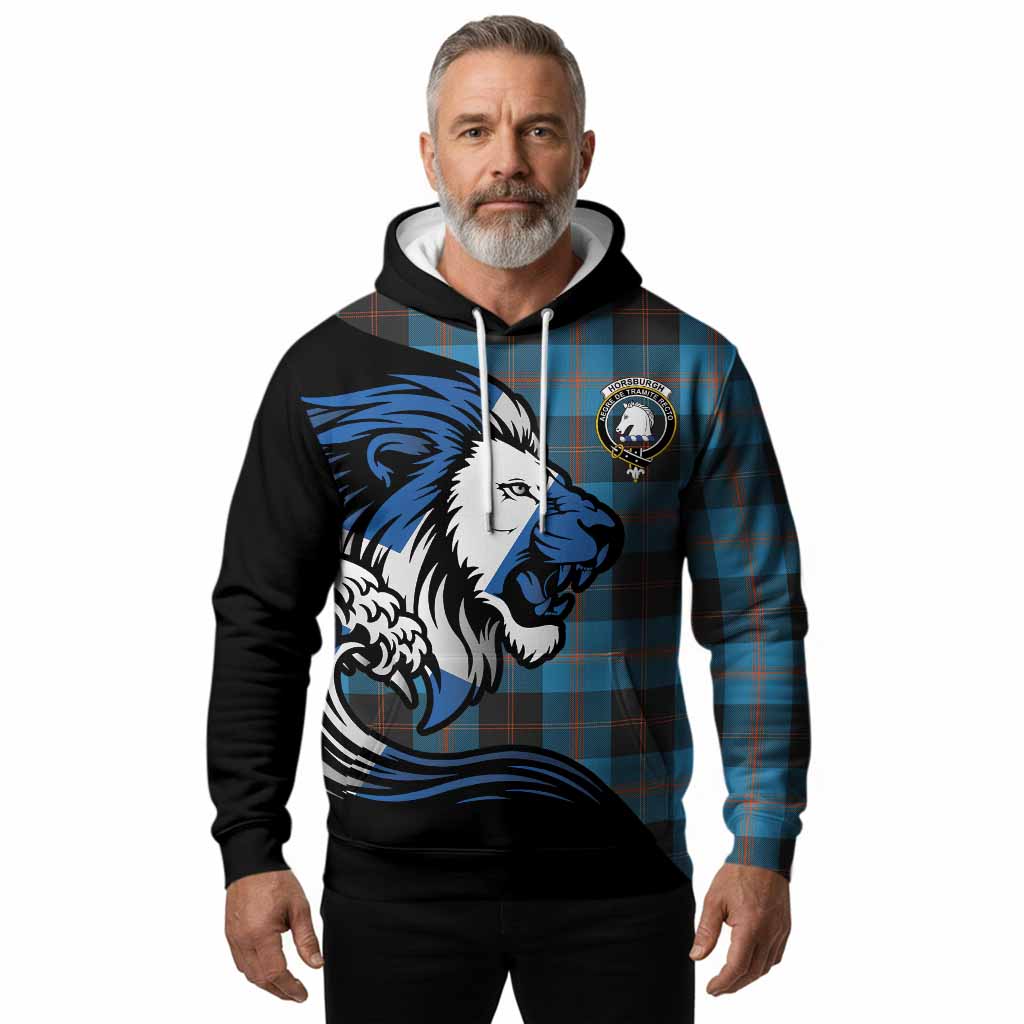 Horsburgh Tartan Crest Hoodie Scottish Golden Lions Wave Flow