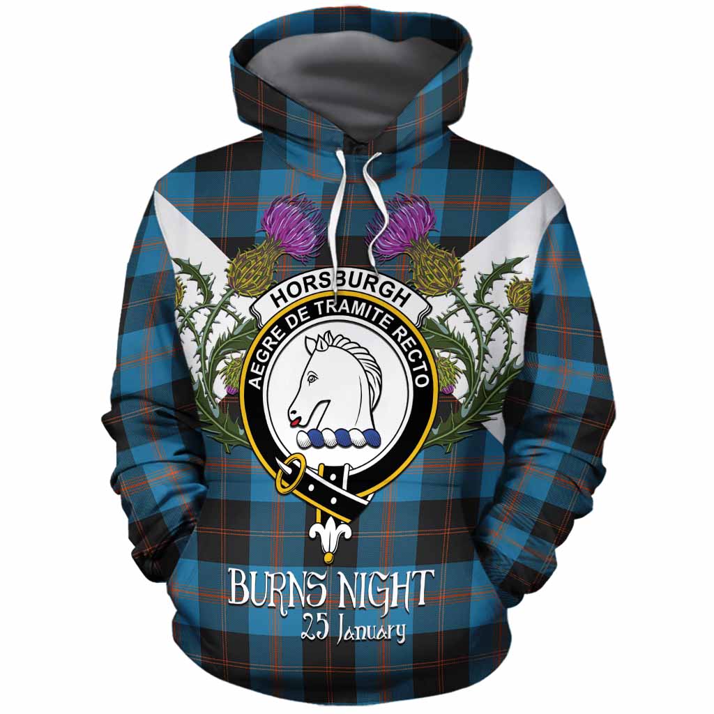Horsburgh Tartan Family Crest Cotton Hoodie Scottish Burns Night Thistle Floral