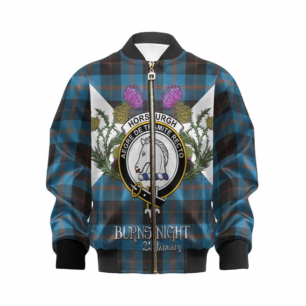 Horsburgh Tartan Family Crest Kid Bomber Jacket Scottish Burns Night Thistle Floral